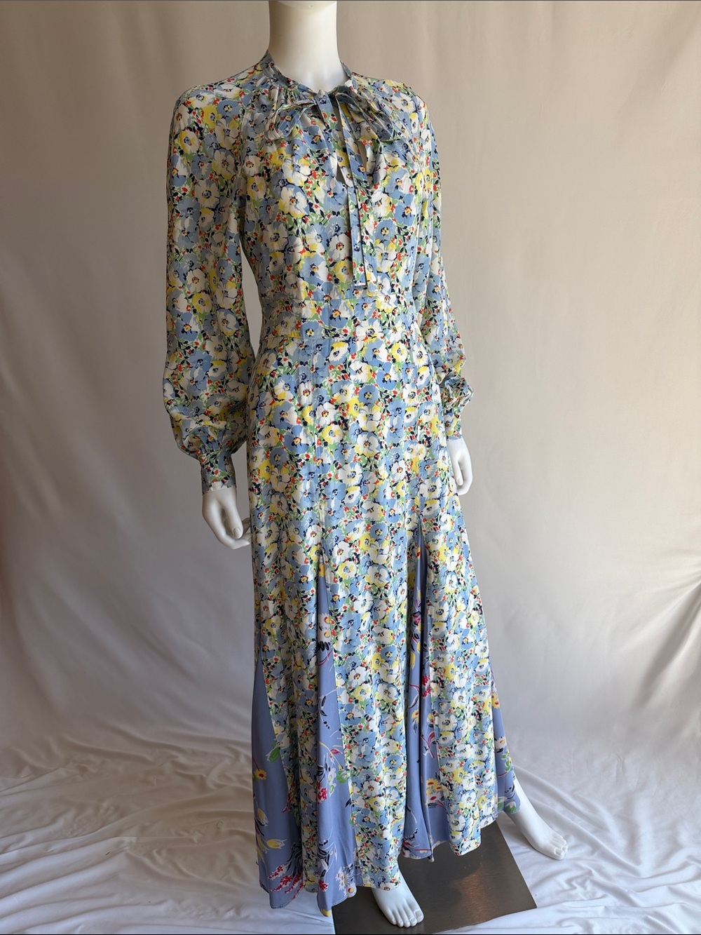 Polo by Ralph Lauren Powder Blue Floral Tie-Neck Maxi Dress